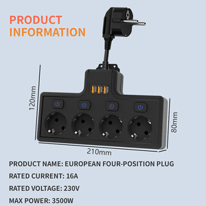<strong>Multi</strong> <strong>Functional</strong> <strong>Socket</strong> European Standard Plug Short Wire 3-hole <strong>Multi</strong> Position 3 USB Plug Board - Product Image 5