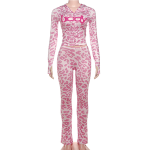 Peeqi K25L1054 Mùa Thu <span class=keywords><strong>2025</strong></span> New Sexy Trang Phục Hai Mảnh Quần Đặt Thư In Mũ Trùm Đầu Dài Tay Áo Cardigan Hàng Đầu Và Quần Bộ - Product Image 6