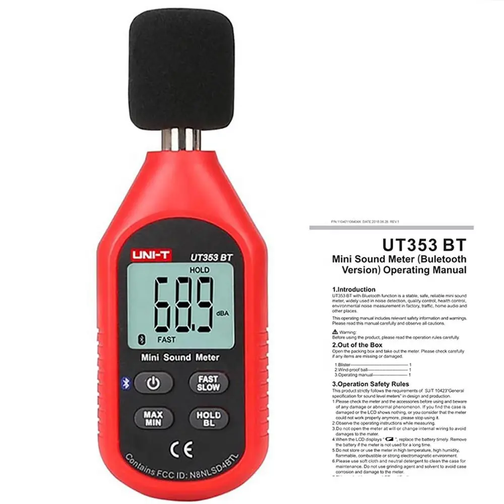 UT353BT 사운드 레벨 미터 디지털 소음 측정기 30-130dB 데시벨 모니터링 사운드 레벨 미터