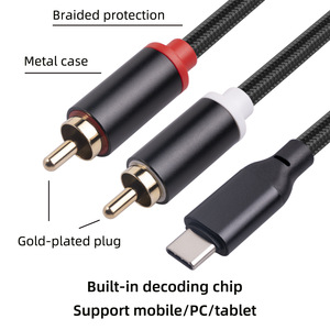 Built-in Decoder Chip TYPE-<strong>C</strong> to 2RCA Cell Phone Computer Connection Amplifier Speaker Audio Cable