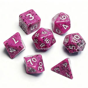 ชุดลูกเต๋าเรซิ่น 7 ชิ้น แบบกำหนดเอง พร้อมขอบที่นุ่มนวลและอนุภาคหลากสี สำหรับเกม RPG D&D และเกมกระดาน - Product Image 1