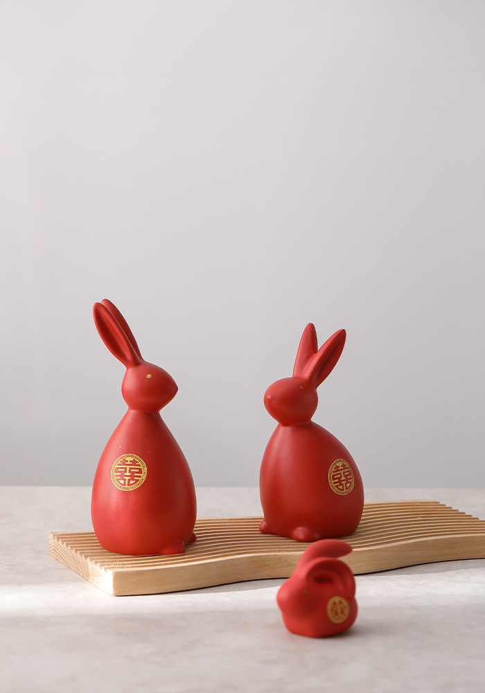 A pair of standing jade rabbits