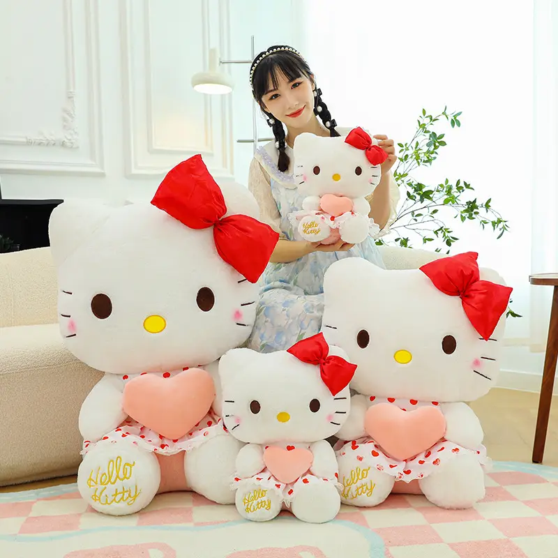 En gros 2024 Date Sanrio Kitty En Peluche Jouet Mignon Sommeil Oreiller Anime Doux KT Chat En Peluche Jouet Crème Glacée Gâteau KT Poupée