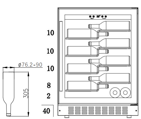 Built in 40 bottles Label-view Wine Cooler 1 zone