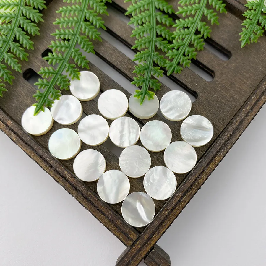 Grosir cangkang putih dapat disesuaikan ukuran bentuk ganda potongan datar bulat kualitas tinggi ibu dari mutiara membuat perhiasan batu permata longgar