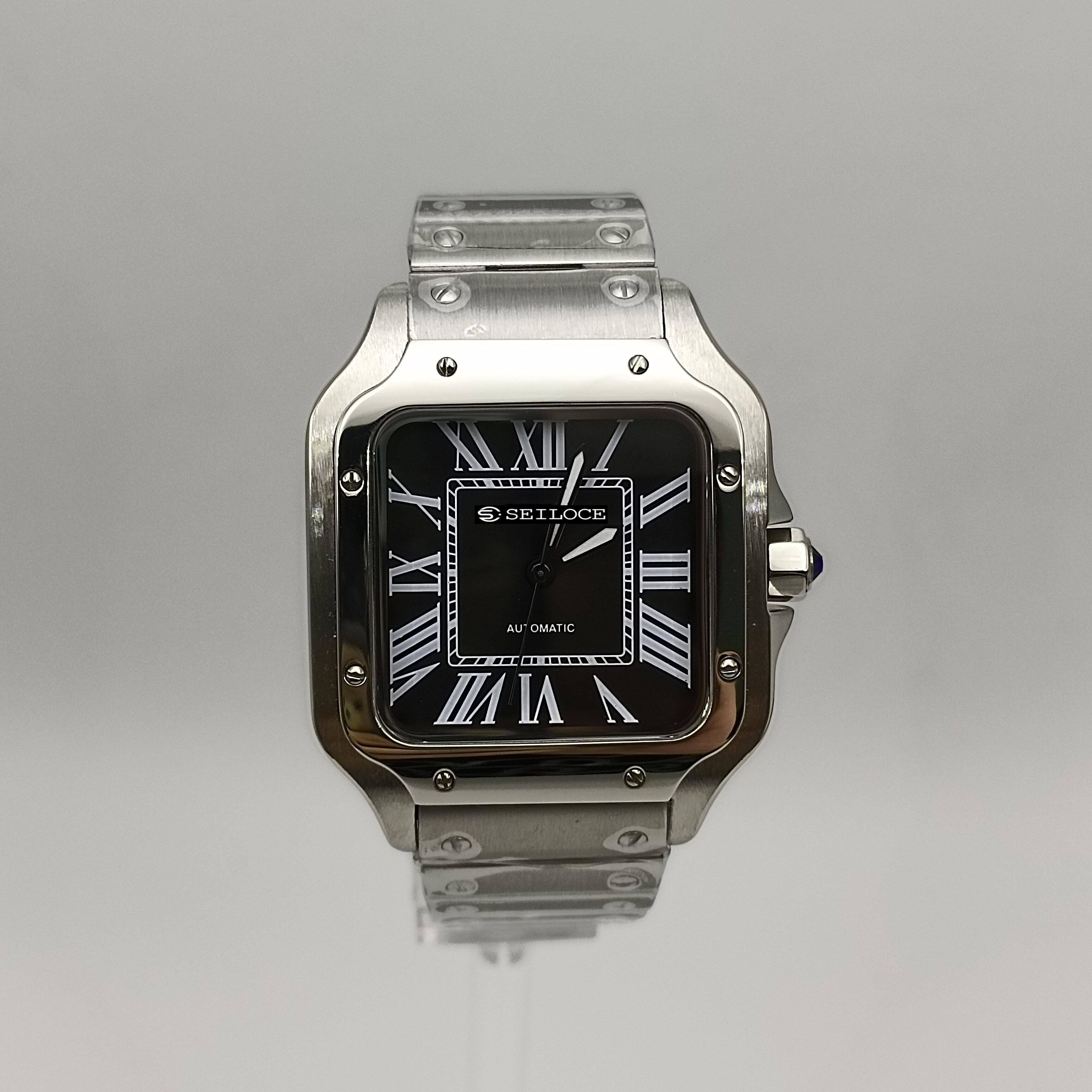 ตัวเรือนสีเงิน+หน้าปัดสีดำ