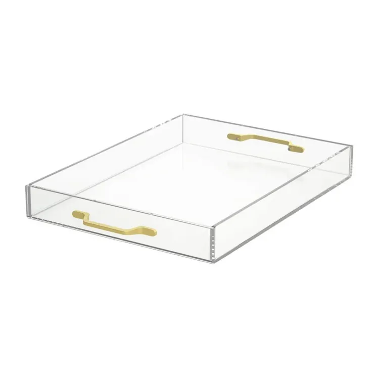 Long Gold Handle Acrylic Luxury Tray Organizer Cake Jewekry Lash Letter Breakfast Bed Bathroom Tray With Handles