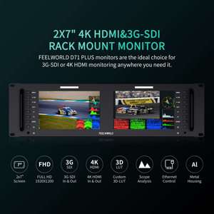 Feelworld and Seetec Dual <strong>7</strong>&quot; Full HD <strong>LCD</strong> Screen 3RU 3G-SDI <strong>HDMI</strong> AV <strong>Input</strong> Rack Mountable Field Monitor for CCTV Broadcasting