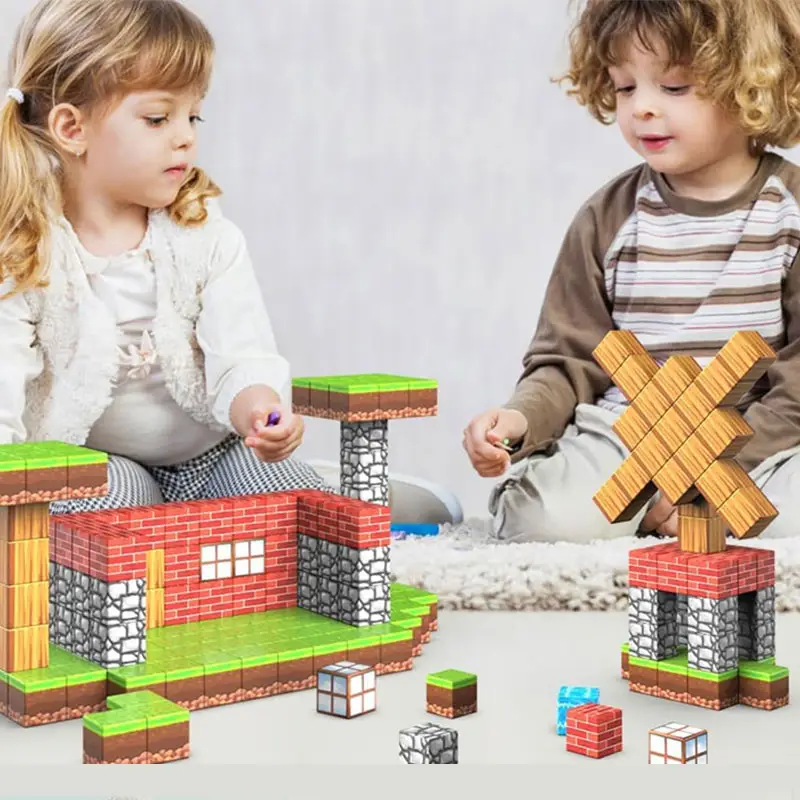 My World minecrafts rompecabezas cuadrado magnético para niños Juego ensamblado mini juguetes de bloques de construcción magnéticos al por mayor