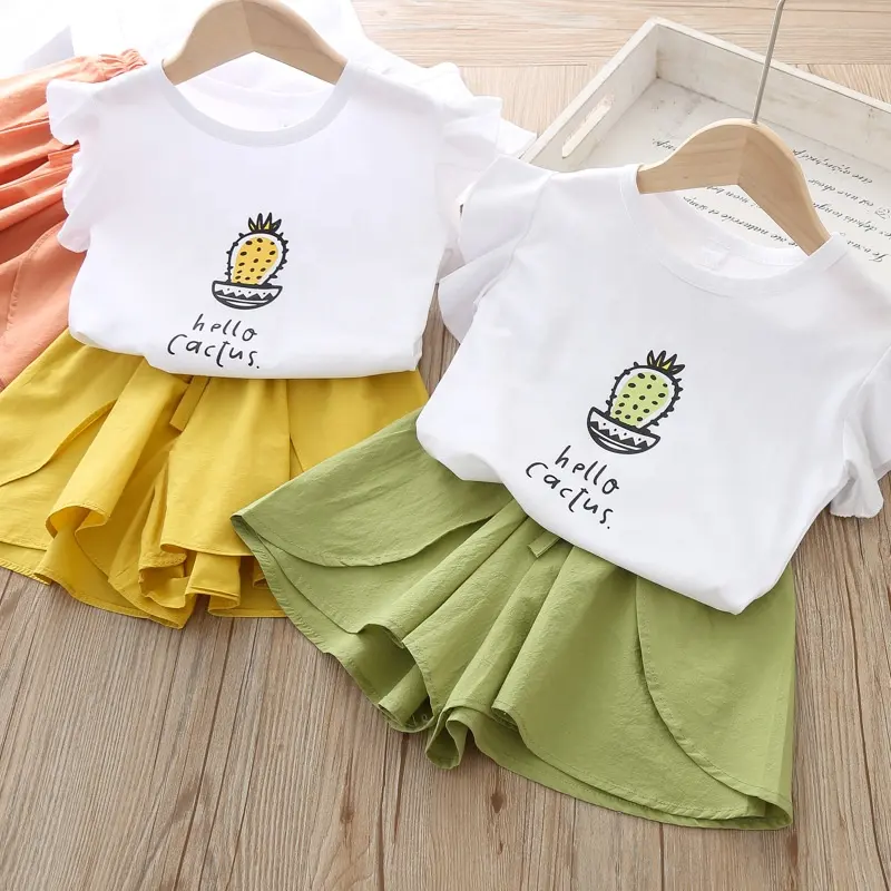 Camiseta coreana para crianças, conjunto de 2 peças de roupas infantis para meninas