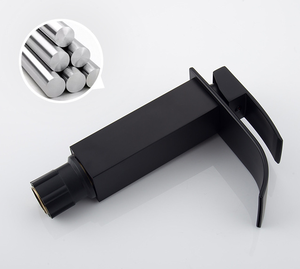 Đen Matt đơn xử lý sàn gắn vòi nước thép không gỉ lạnh nước nóng Mixer thác nước lưu vực vòi nước - Product Image 4