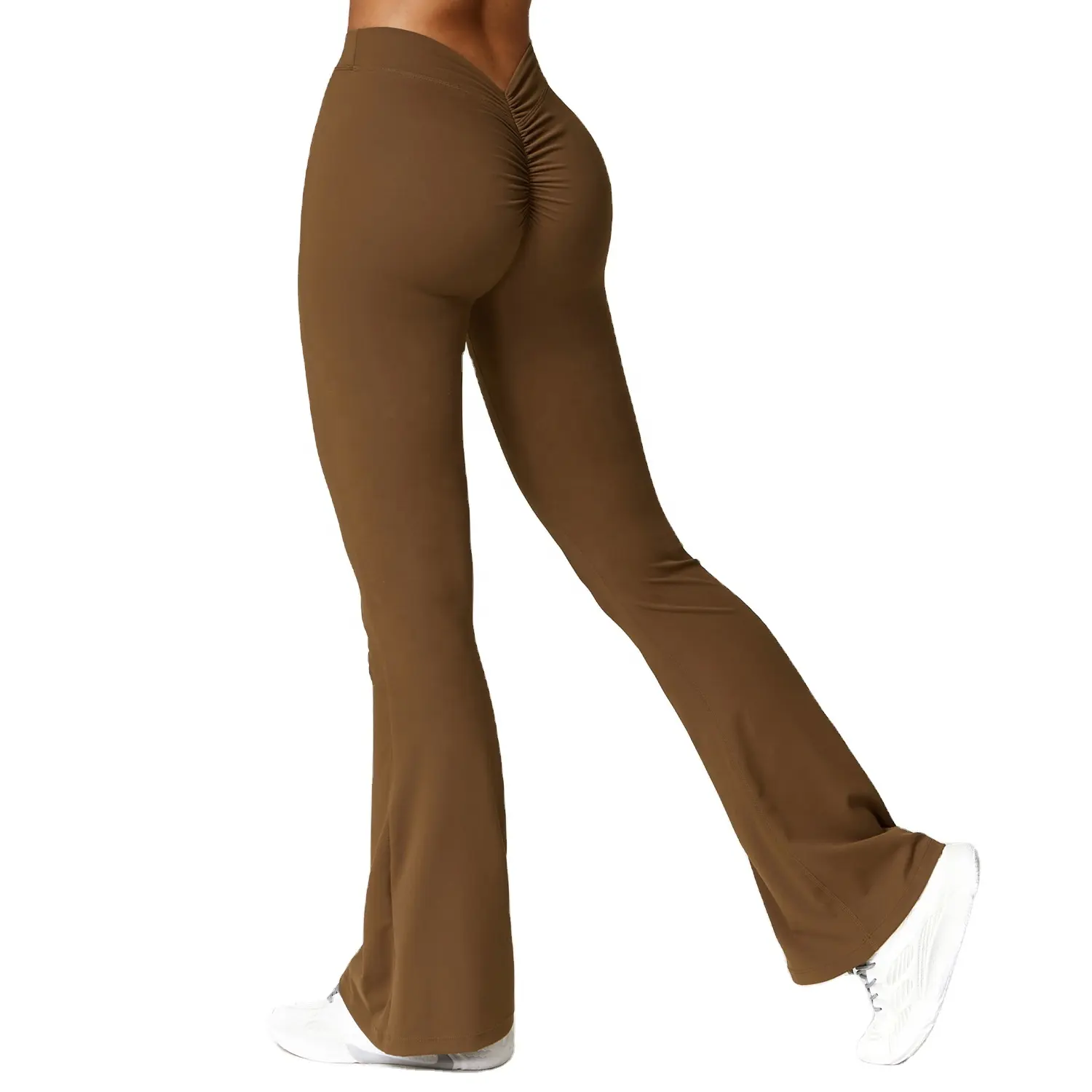 Lf Custom Logo Sexy Vrouwen V Cut Stretch Zachte Sportkleding Scrunch Rug Leggings Yoga Flare Broek