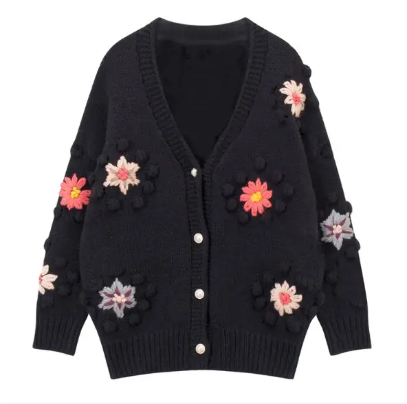 new model ladies woman trendy fashion handmade crochet colorful flower cardigan sweater