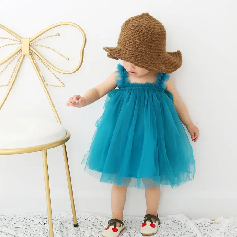 2022 New Summer Cute Toddler Girl Clothes cinturino senza maniche Tulle Birthday Dress Baby Kids Girl Party Princess Dress