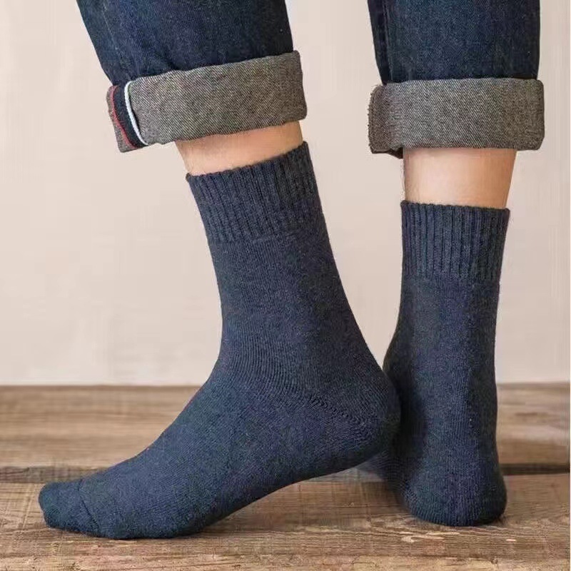 Calcetines de felpa acolchados para hombre, azul marino, mantienen el calor todo el día