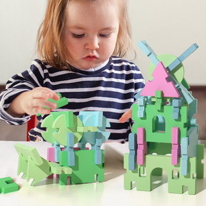 Juego de bloques de construcción de madera de 74 piezas, rompecabezas de bloques grandes creativos para niños, juguetes de construcción cognitivos con forma de Color para educación temprana - Product Image 3