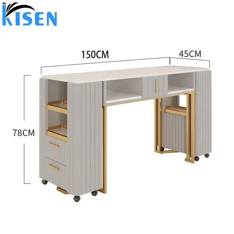 Kisen new design salon furniture color crema cheap nail tech table portable nail desk check manicure table