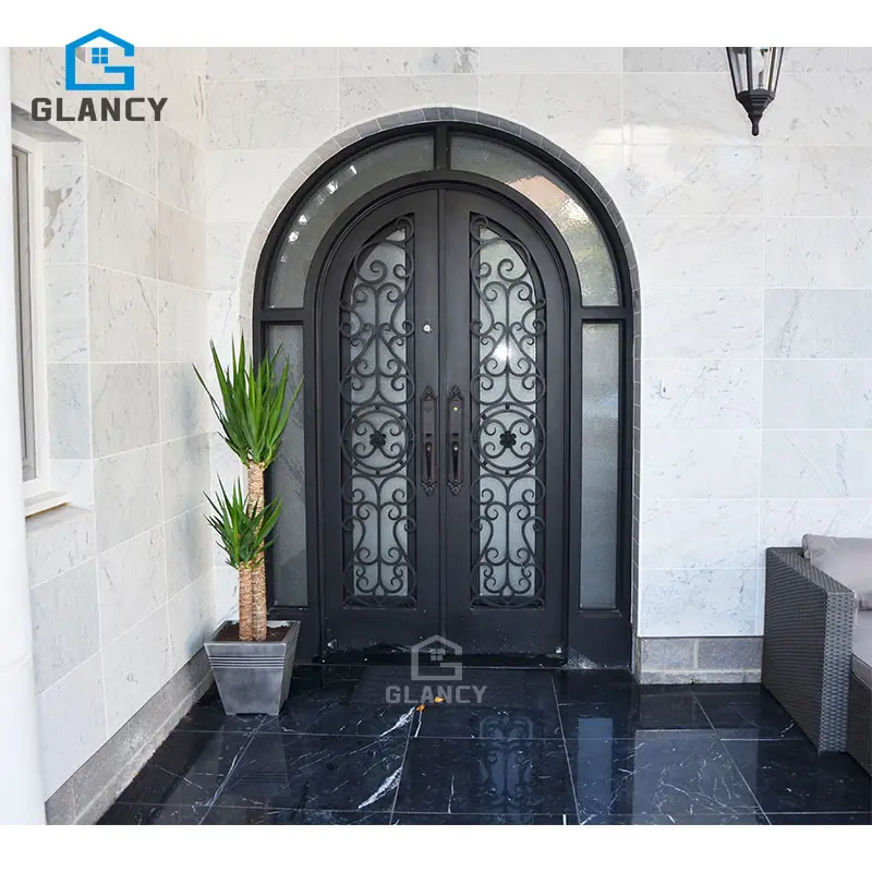 Modern Screen Main Entry Rod House Storm Security Single Double Modern Wrought Cost Iron Front Doors