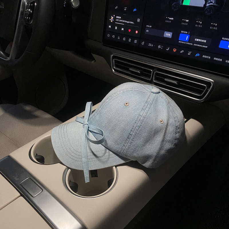 Casquette de baseball en denim avec sangle à nœud - Bleu clair