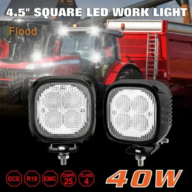 ECE R10 Faisceau d'inondation haute luminosité 12V 24V Lumière de tracteur carré 40W LED Lumière de travail agricole