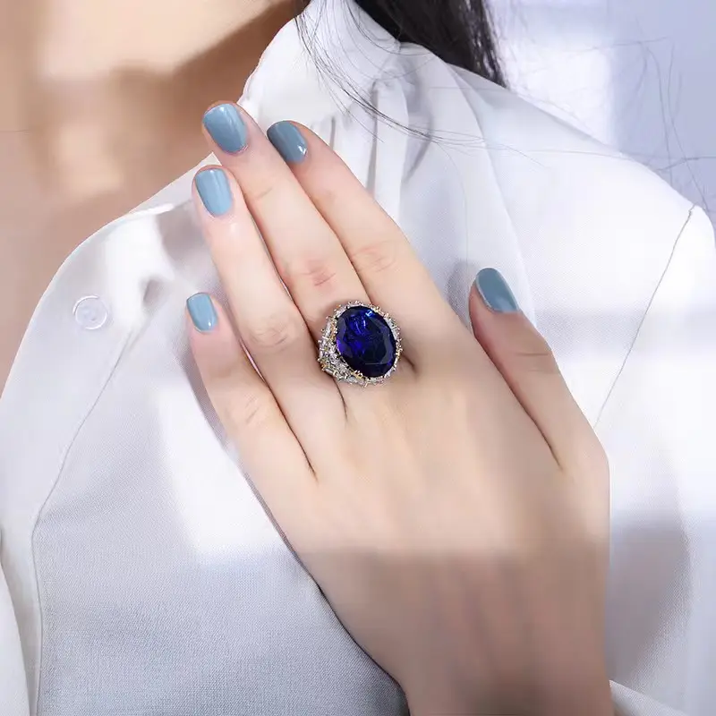 Chong Sheng Sheng Bijoux Cuivre Fond Plaqué Or Européen et AmericanRoyal Sapphire Ring Diamond Lady Ring Main S