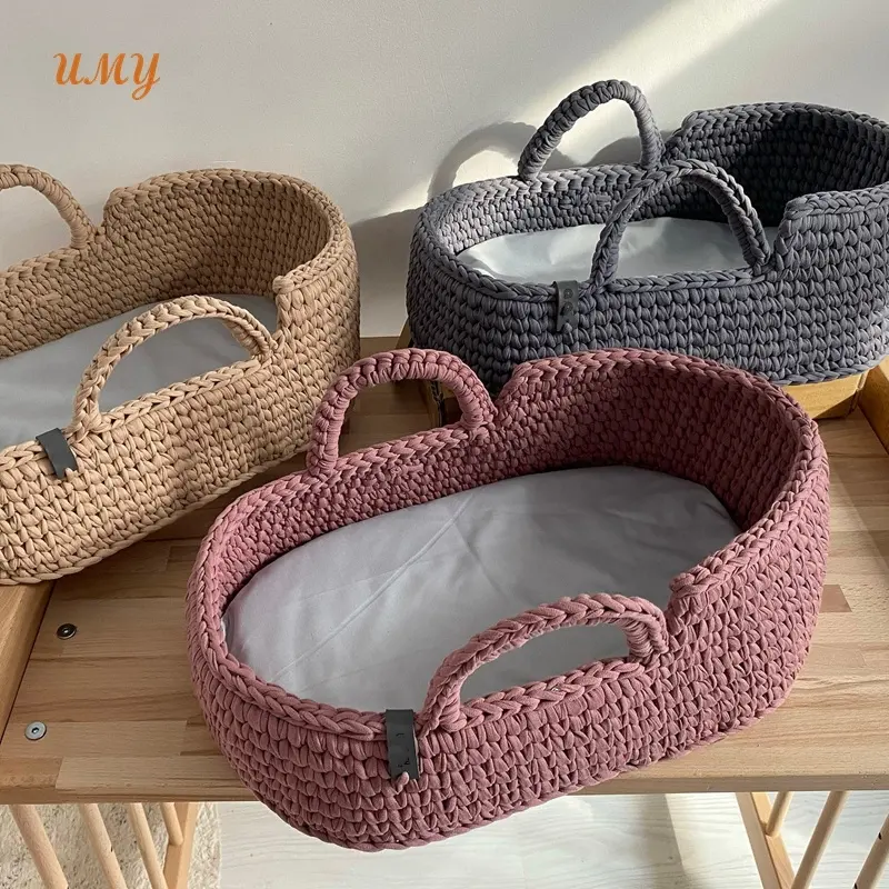 Cradle Baby Doll Carrier Bassinet Crochets Cotton Robe Crochet Baby Moses Basket And Knitting Accessories Storage Bag For Doll