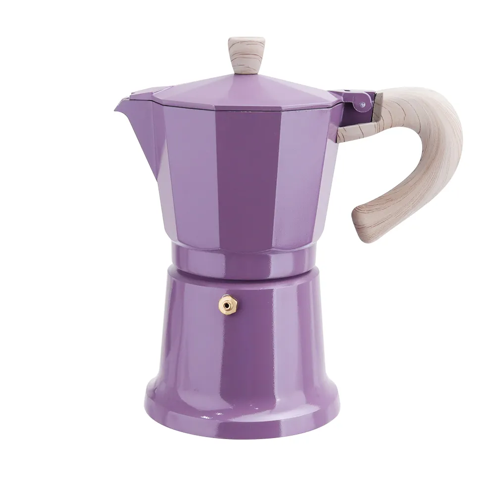 Mor renk kaplama ahşap saplı alüminyum kahve çay Espresso malzemeleri kahve makineleri