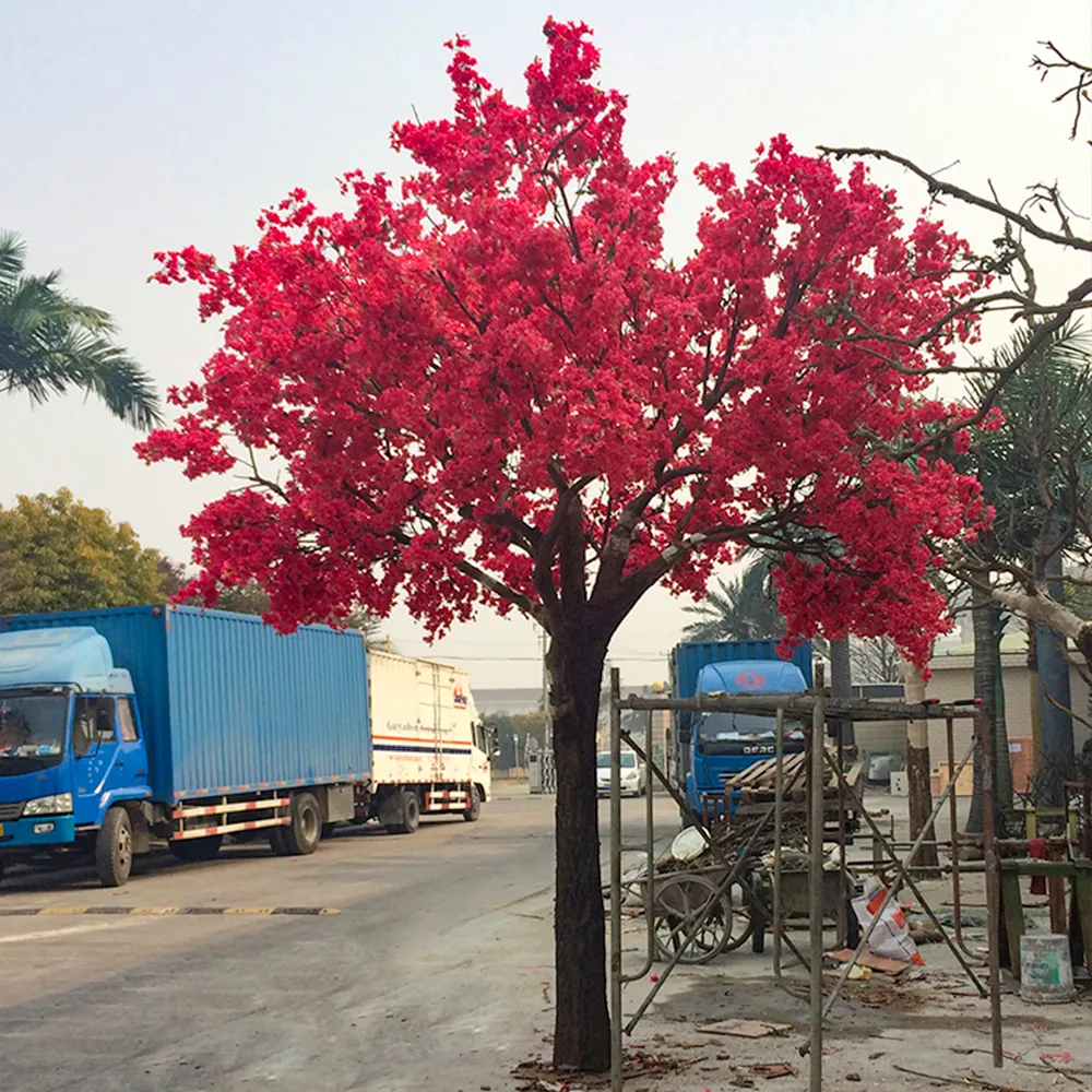 Árvore artificial personalizada flor de cerejeira interior flor rosa profunda buganvillae árvore com tronco de árvore real