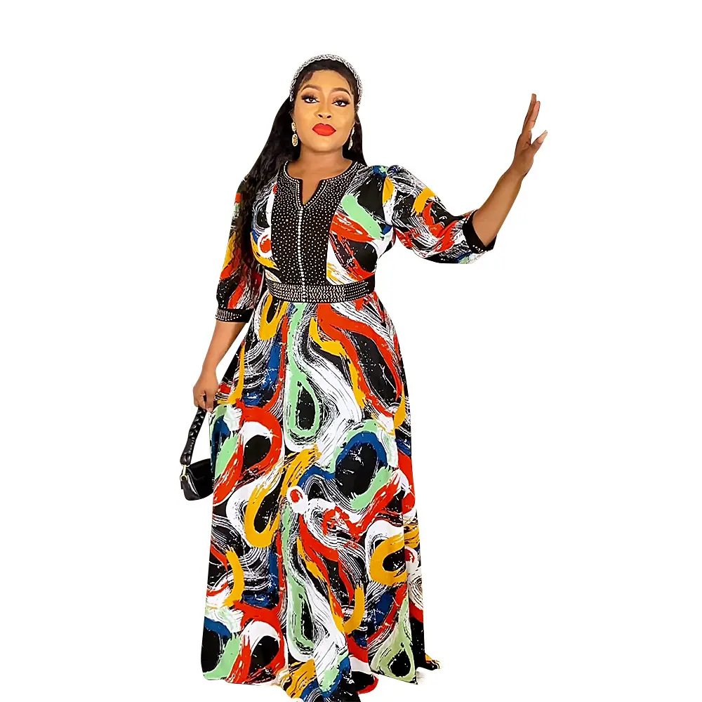 Vestido de luxo africano grande com contas de diamantes, vestido de mulher de tamanho grande, roupa feminina africana de venda imperdível