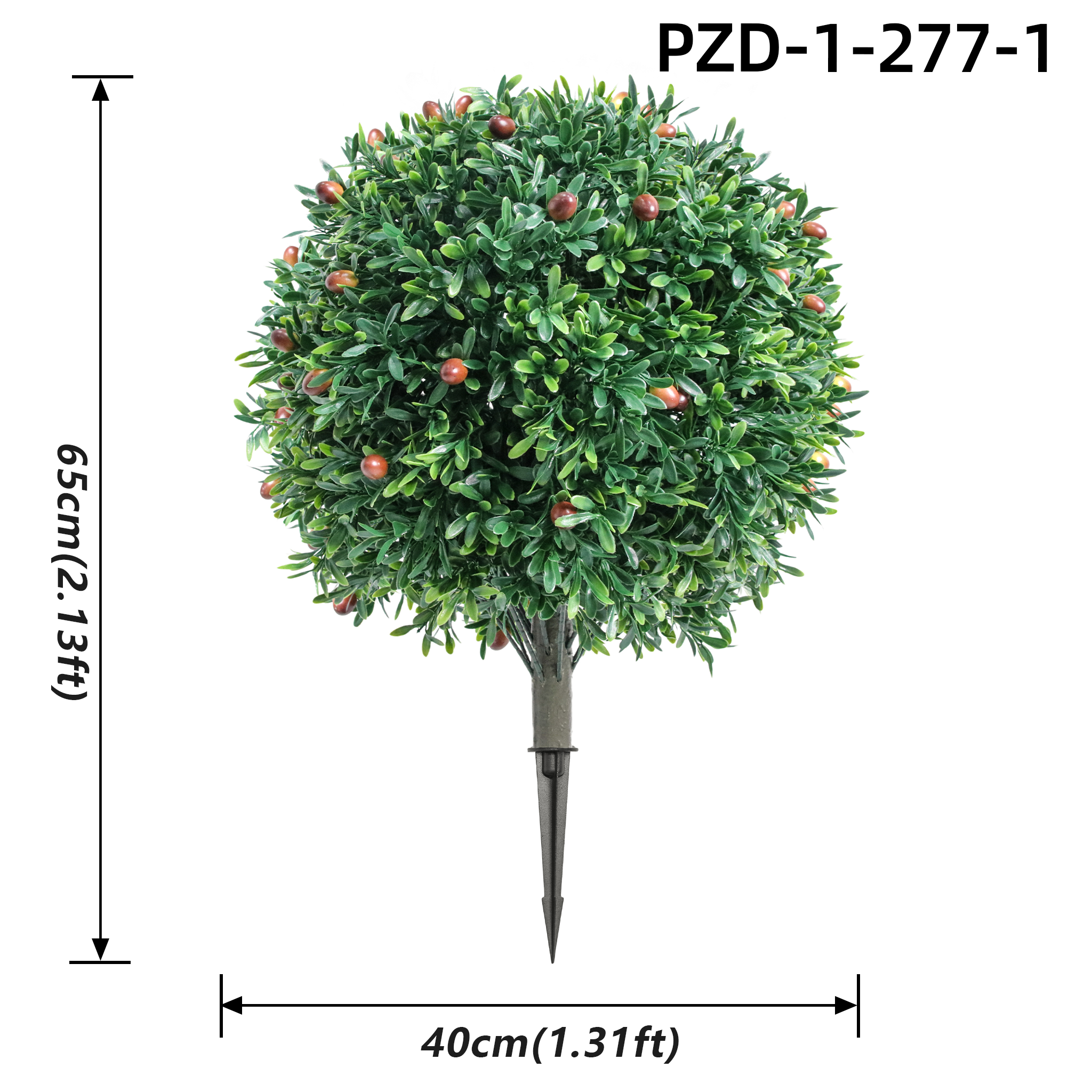 Green Artificial Round Topiary With Olive Fruits Insert Stake