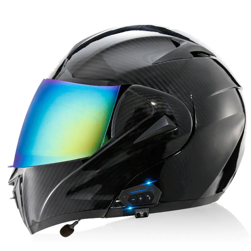 Blauer Zahn Schlangen muster Nachahmung Kohle faser schillernden Motorrad helm Bluetooth-Kopfhörer Motorrad Halb gesichts helme