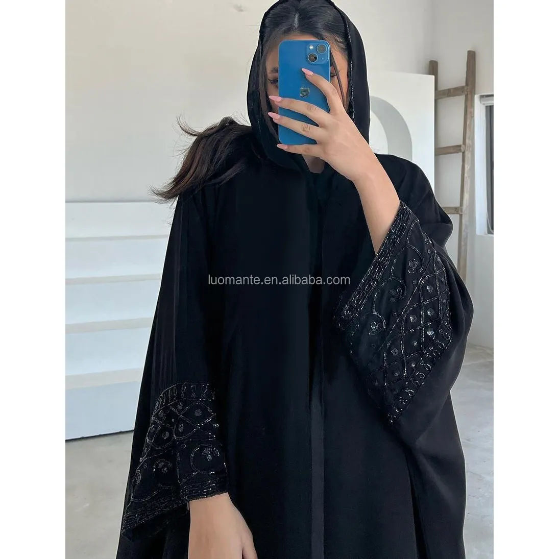 Abaya dubai 2024 Ramadan nero di lusso islamico Dubai Muslim con perline Abaya da donna