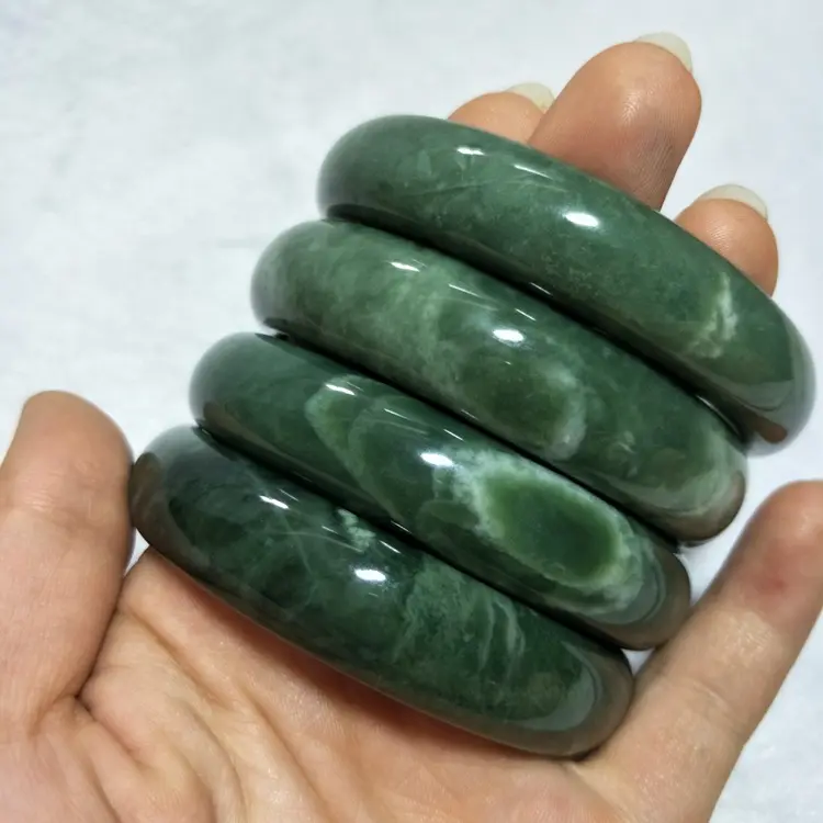 Wholesale Jade Bangle Natural Stone Dark Green Jade Bangles Gemstone Bracelet