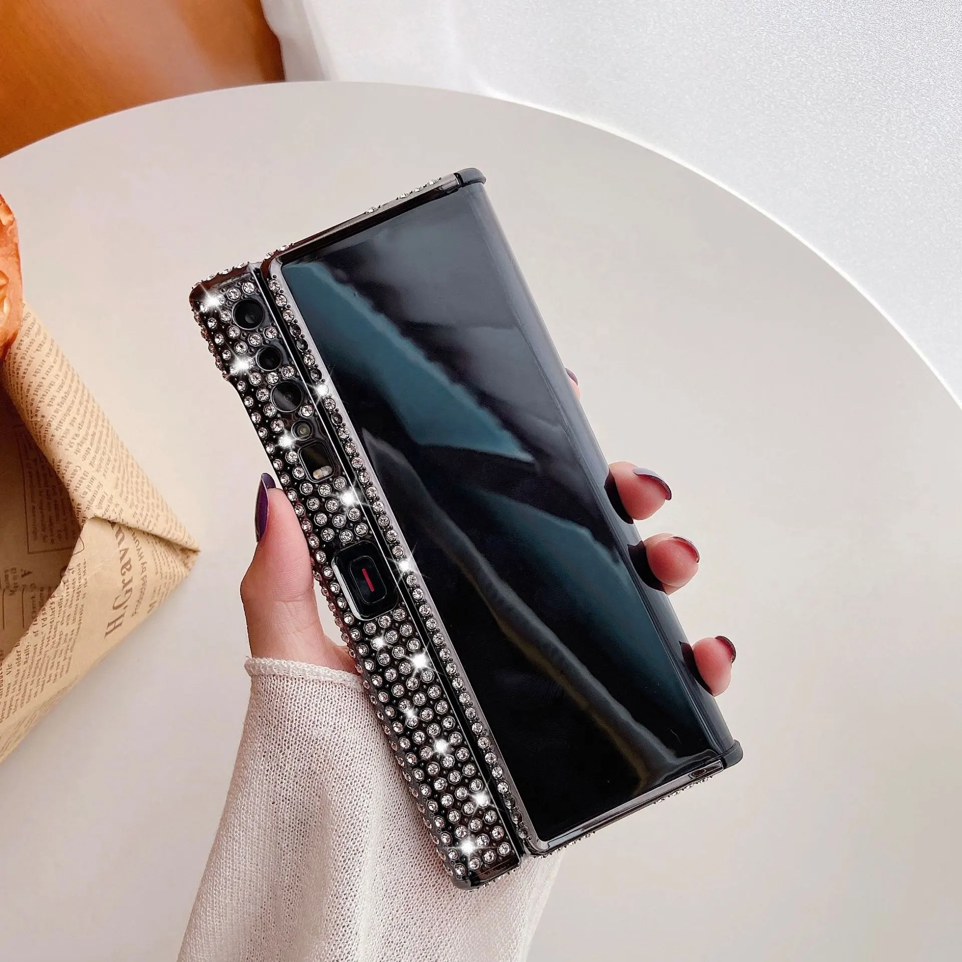 Elektrolize elmas çivili telefon kılıfı için Huawei mate X2 Flip cep telefonu kılıfı telefon kılıfı katlanır çerçeve koruyucu kapak