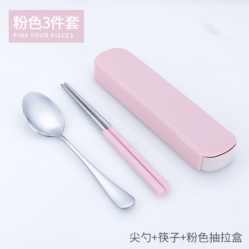 Ensemble deux pièces cuillère et baguettes + boîte à tirer rose