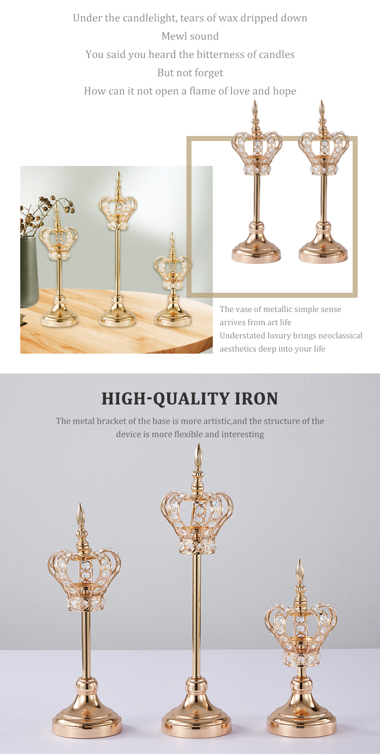Zhuoyun Crown Design Home Party Wedding Table Centerpiece Gold Metal Candle Holder