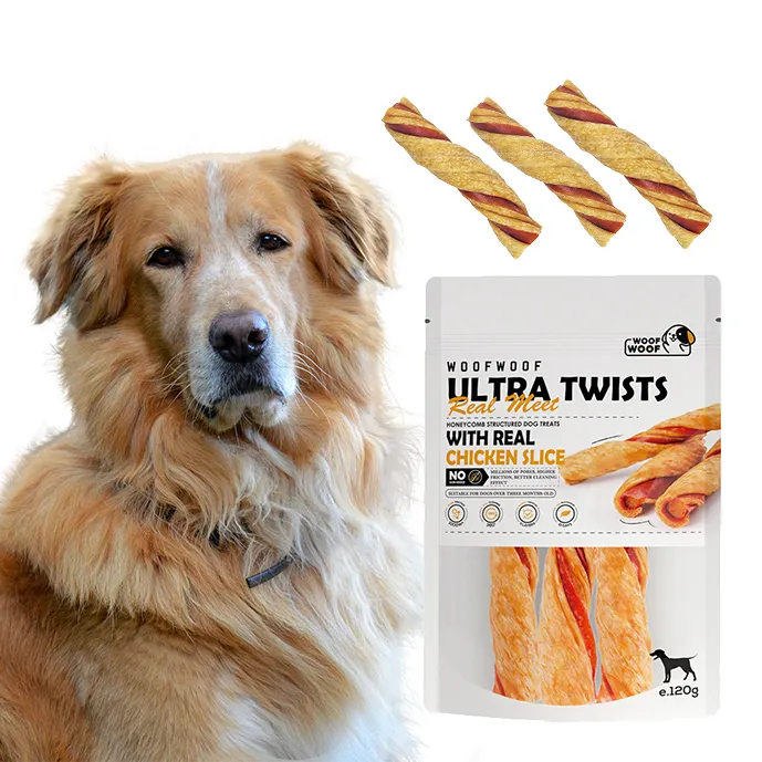 Bio Puffy Kollagen Haustier behandelt Hühner fleisch Twisted Stick Hunde zähne Reinigung Haustier Snacks