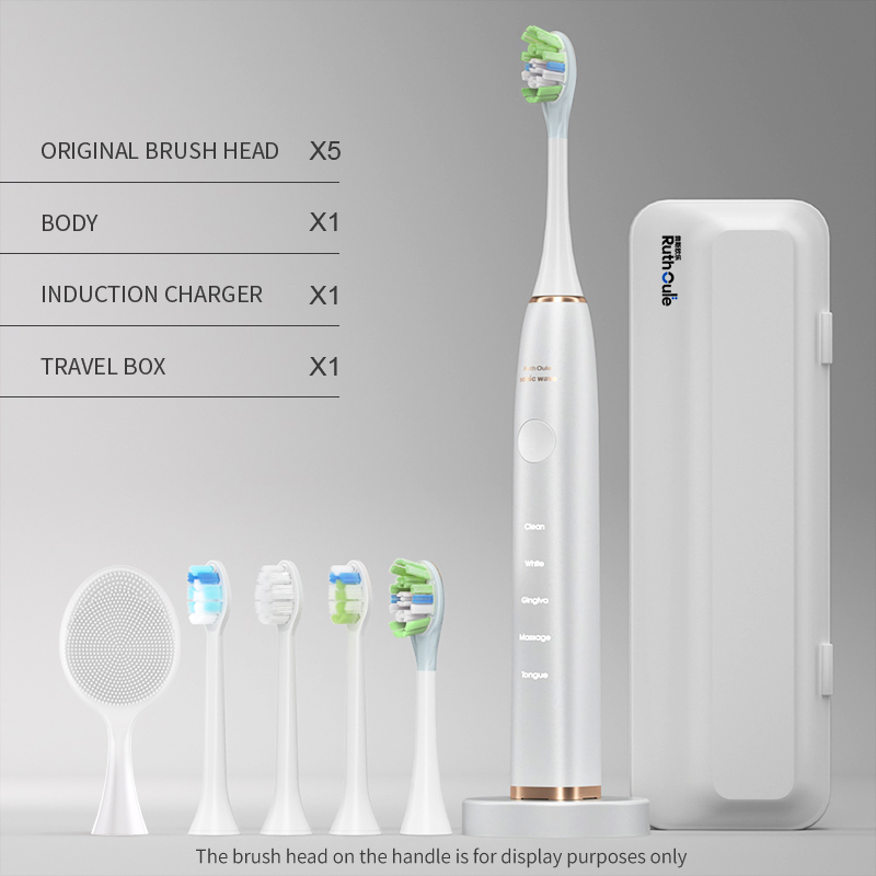 White+5 Brush Heads + Wireless Charger + Travel Case
