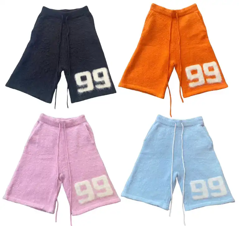 Oem Odm Op Maat Gemaakte Mohair Jacquard Street Cropped Hiphop Casual Gebreide Shorts Broek