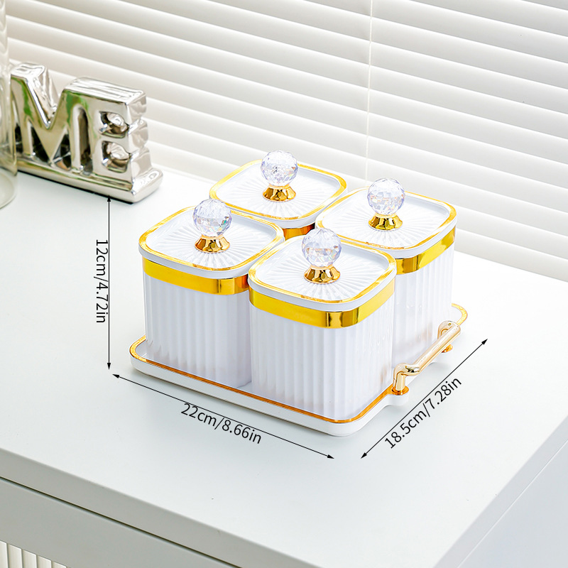 White square jar with 4 compartments - large diamond handle