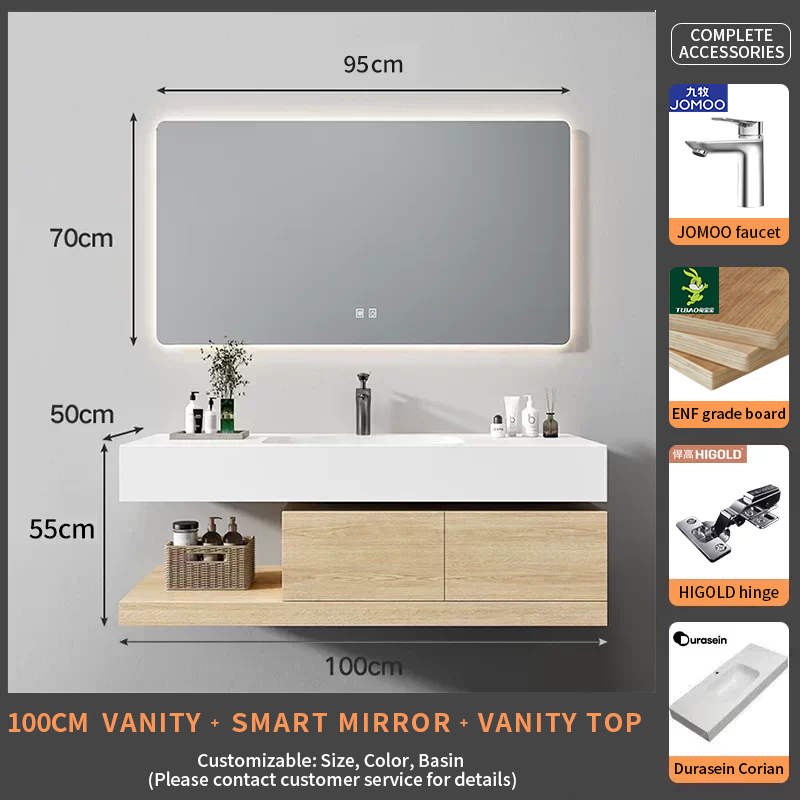 100Durasein Corian Integrated basin+smart mirror