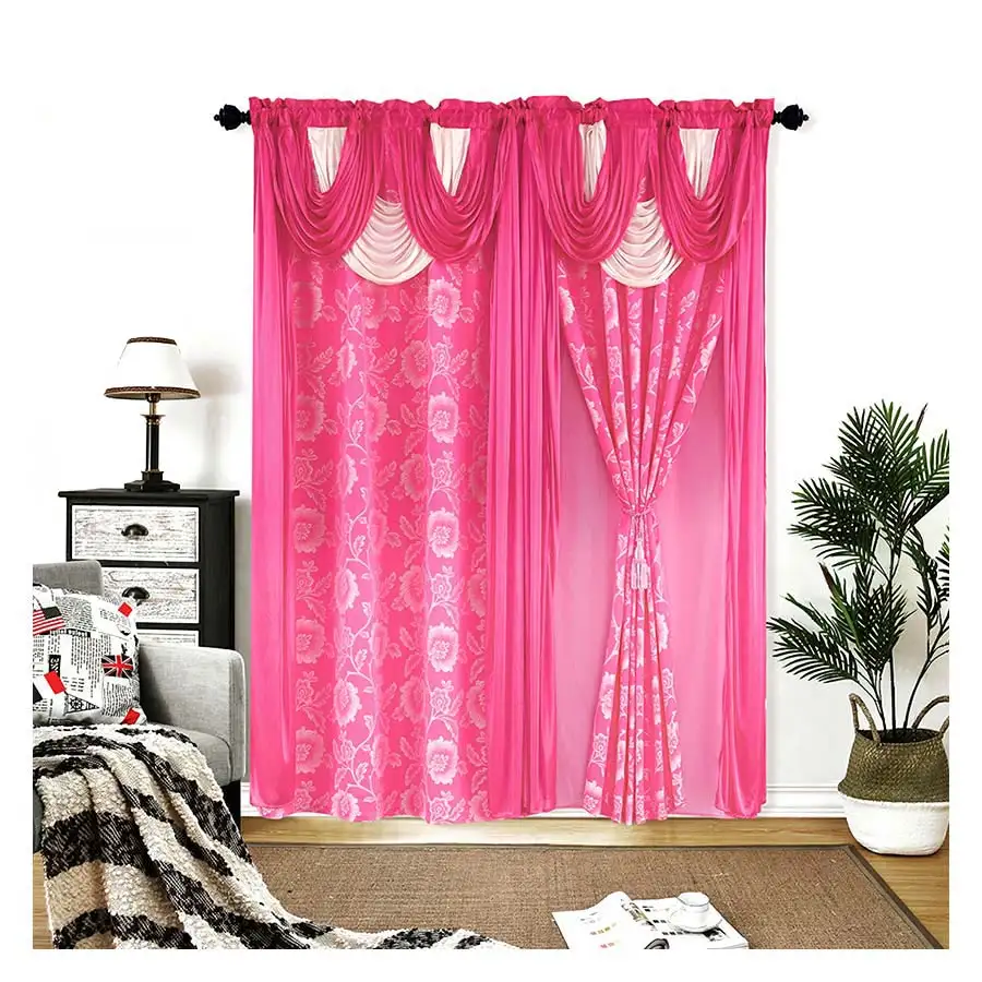 Cortinas opacas de Jacquard para dormitorio de niña, bonitas y románticas, color rosa, ventanas para sala de estar, 54x84
