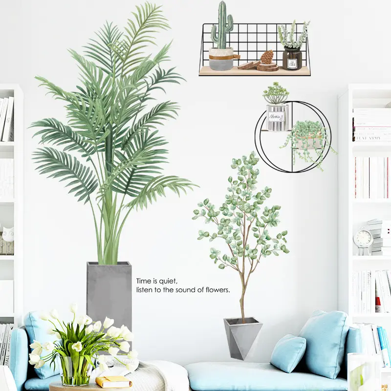 Pegatinas de pared de planta verde Tropical, papel tapiz autoadhesivo para decoración de pared de sala de estar y dormitorio