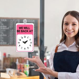 Dấu hiệu trả lại với đồng hồ màu hồng cho phụ nữ 'chúng tôi sẽ trở lại' và 'chào mừng chúng tôi mở' từ trên hai mặt bao gồm cốc hút - Product Image 4