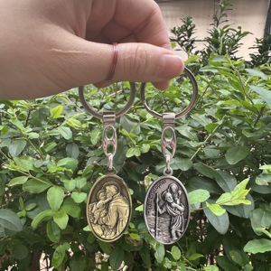 Aziz Christopher anahtar tutucu St. Anthony gümüş Metal anahtarlık koruma gezgin hediye katolik anahtarlık dini - Product Image 4