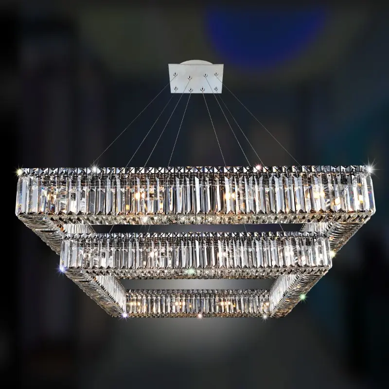 Goedkope 2-Tier Luxe K9 Crystal Rechthoekige Kroonluchter Huis Lichten