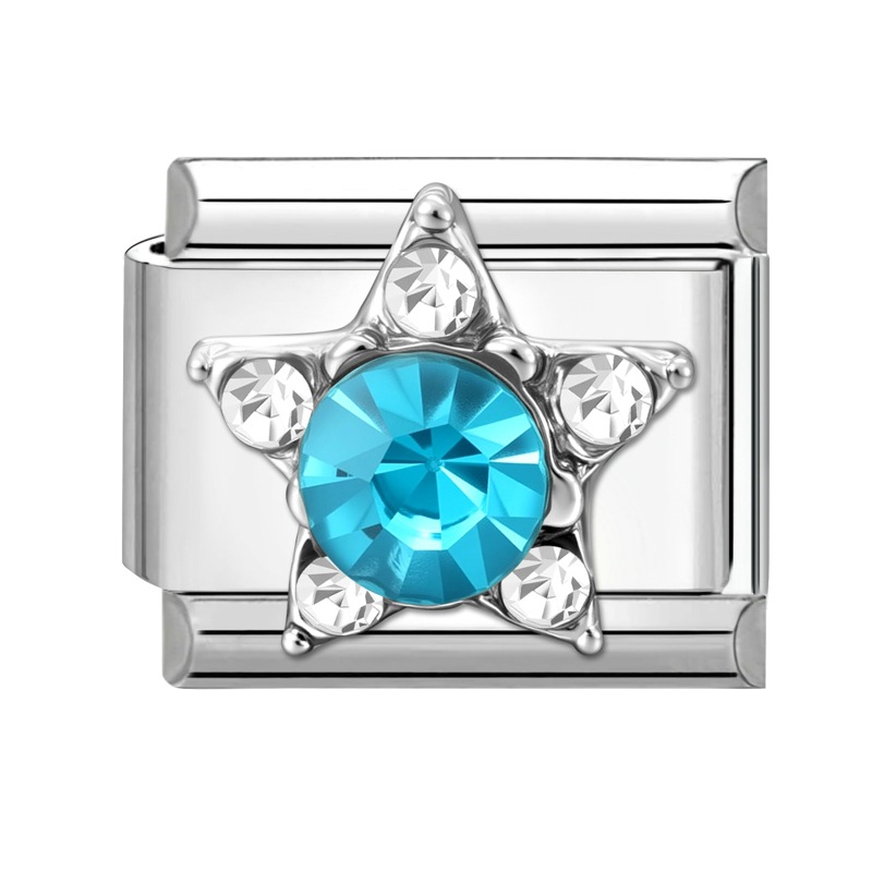 Blue diamond five-pointed star silver