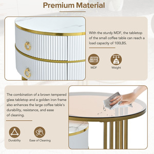 Mesa de centro apilable de 27,5 ''y 19,6'' con 2 cajones, mesas anidadas con vidrio templado marrón y mesa de mármol de alto brillo - Product Image 6