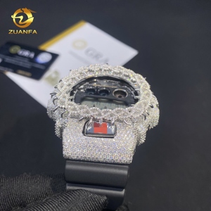 Thiết kế mới dw6900 phổ biến hip hop moissanite Iced ra đồ trang sức đồng hồ phụ kiện tùy chỉnh 925 Bạc Kim Cương xem Thorn bezel trường hợp - Product Image 3