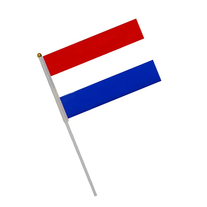 France drapeau à main 100% polyester soie impression tous pays bannière nationale drapeau à main avec autocollant